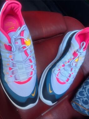 Nike Women’s White, Pink & Teal Mesh Sneakers with Yellow Accents